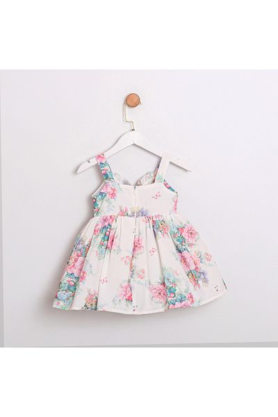 ministok April Floral Patterned Cut Out Detailed Girl's Dress with Bag Accessories