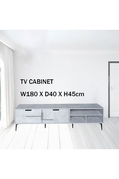 Generic TV Table, Large Living Room Wood Media Console Table with 2 Rack Storage and 2 Drawers 180x40x45cm
