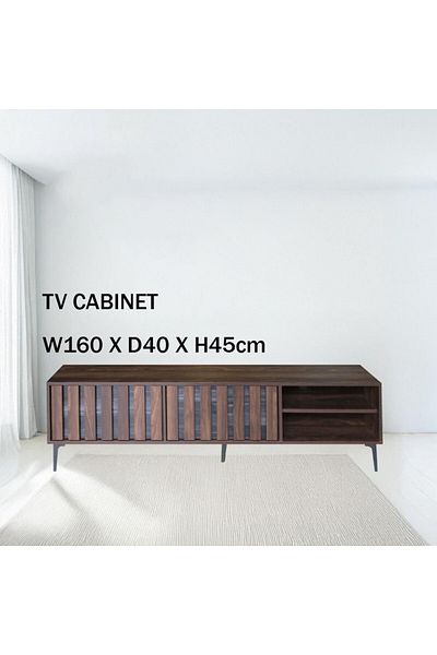 Generic TV Table, Large Living Room Wood Media Console Table with 2 Rack Storage and 2 Drawers 160x40x45cm