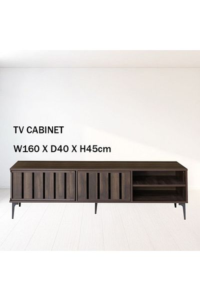 Generic TV Table, Large Living Room Wood Media Console Table with 2 Rack Storage and 2 Drawers 160x40x45cm