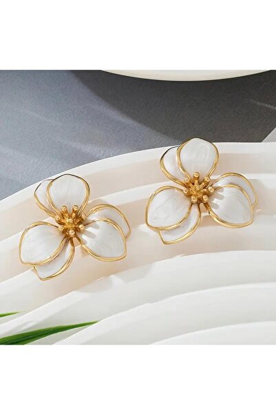 Tudivanyu Aksesuar Sweet Vintage Flower Pattern White Earrings