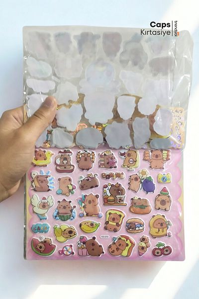 caps office Capybara Themed 3D Puff Embossed 56Pcs 2 Sheets Stickers Set – Agenda, Diary, Scrapbook Sticker