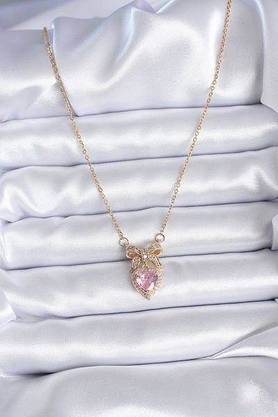 Clariss 316L الصلب سلسلة ذهبية الوردي كريستال القلب نموذج الزركون حجر الشريط نموذج قلادة المرأة