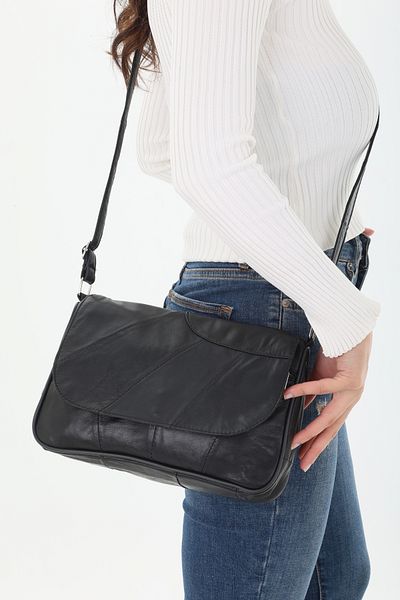 NahitaTyana Geantă de damă din piele naturală de mărime medie, model cu frunze negre