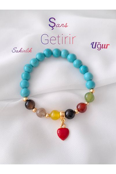 İPAR AKSESUAR Turquoise Natural Stone Heart Lucky Bracelet