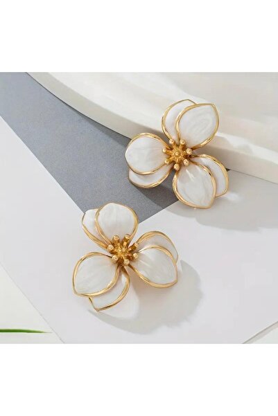 Tudivanyu Aksesuar Sweet Vintage Flower Pattern White Earrings