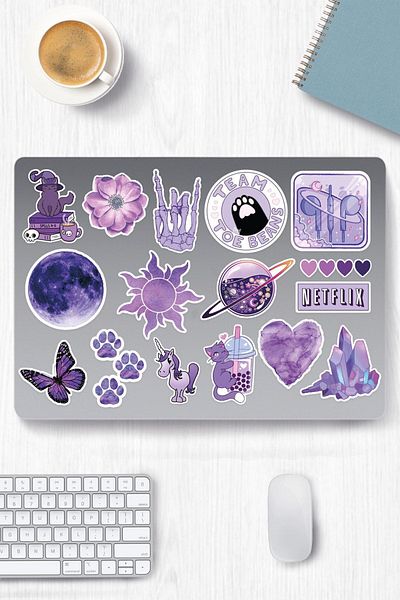 hediyenebak Purple Themed Sticker Set |   Laptop Agenda Pc Tablet Phone Notebook Sticker Bullet Journal