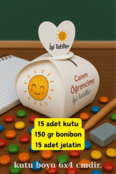 Emtory Home Yaz Tatili Kutulu Bonibon -15 Adet Bonibonlu Kalpli Kutu - Karne Hediyesi - Bonibon Hediye