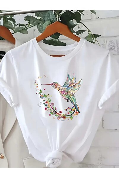 l'eivor تي شيرت نسائي مطبوع بتصميم خاص من الطائر الطنان
