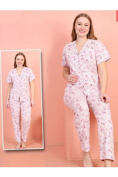 Modamorfo Set pijamale cu mâneci scurte cu decolteu în V cu imprimeu floral -Liliac