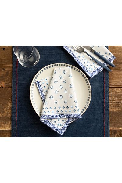 English Home Χαρτοπετσέτες επισκεπτών Braid Dots Cotton 2 τεμαχίων 40x40 cm Μπλε-σκούρο μπλε