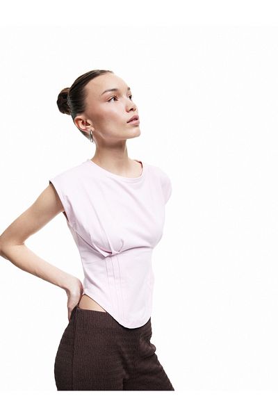 Koton Crew Neck Corset Detailed Slim Fit Sleeveless Crop T-Shirt
