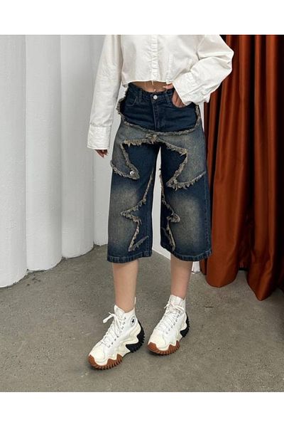 KOTOLOG Μεγάλο αστέρι Unisex Y2K φαρδύ σορτς Jean Capri