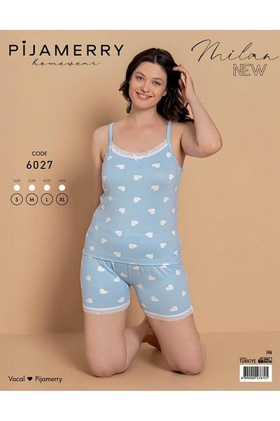 PİJAMERRY Set de pijamale din lycra din țesătură MİLAN cu curele de frânghie pentru femei Pijamerry 6027 - 1 buc.