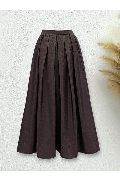 Modamorfo Elastic Waist Pleated Parachute Skirt -K. Coffee
