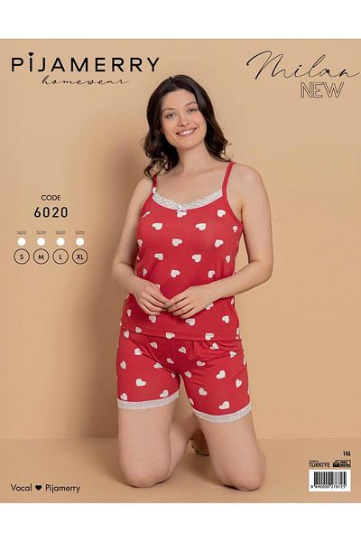 PİJAMERRY Pijamerry Women Rope Strap Mi̇lan Fabric Lycra Shorts Pajamas Set 6020 - 1 Pcs