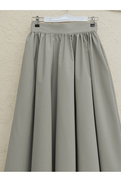 Modamorfo Pleated Bondit Skirt with Pockets - Stone