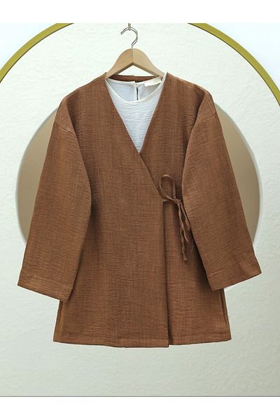Modamorfo Side Tie Linen Kimono -Cinnamon