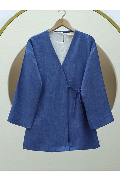 Modamorfo Side Tie Linen Kimono -Indigo