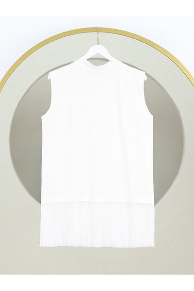 Modamorfo Stand Collar Skirt Pleated Combed Cotton Underwear -White