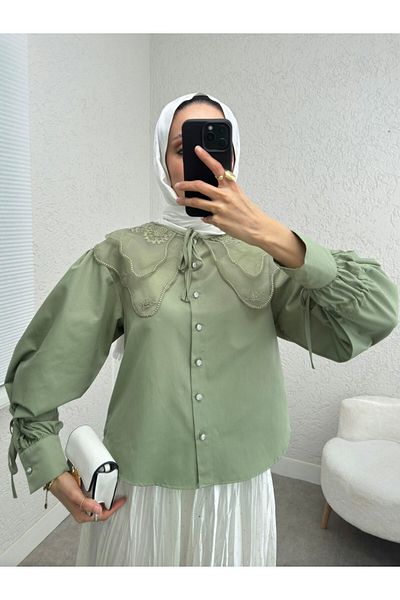 Modamorfo Cămașă cu mâneci cu guler din organza și detaliu de șireturi -Çağla Y.