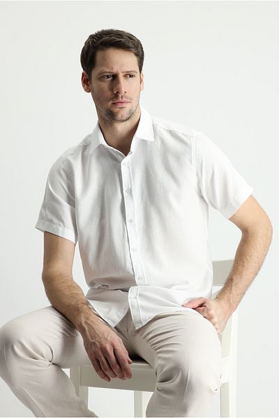 Kiğılı Short Sleeve Regular Fit Sports Cotton Linen Blended Shirt