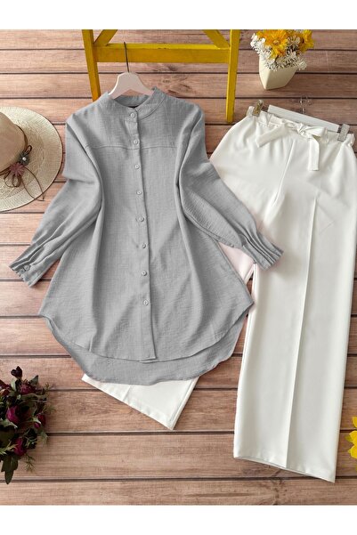 Modamorfo Рукав манжета драпірований овальний виріз сорочка - світло-сірий