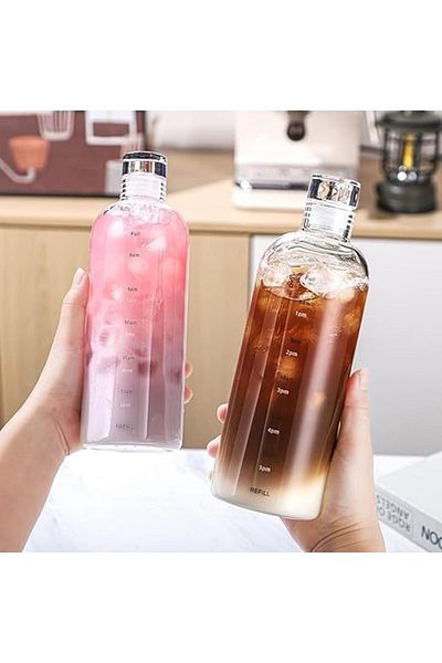 Other Transparent Plastic Water Bottle with Leak-proof Design and Time Markers - Lightweight and Reusable