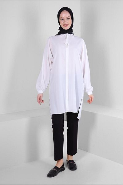 Alvina STONE TASSEL DETAILED HIDDEN BUTTON TUNIC 43502