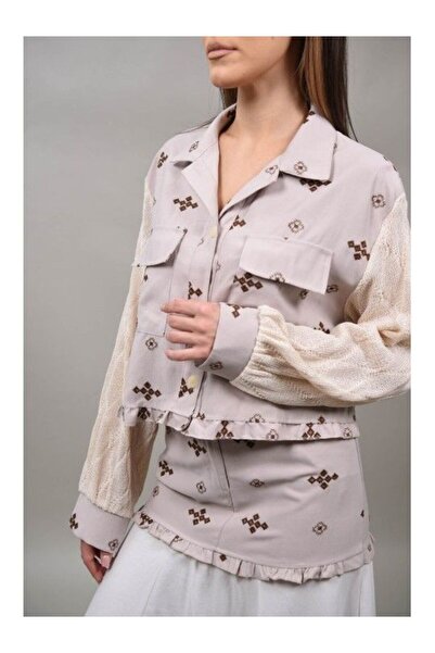 Y TWO WOMEN ΚΡΟΠ ΠΟΥΚΑΜΙΣΟ ΜΕ ΤΣΕΠΕΣ ΜΕ ΑΠΛΙΚΙΕ, ΛΑΜΠΕΡΟ, Μπεζ, M-L