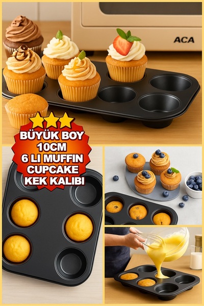 keyfisepet en keyifli sepet 6 Gözlü Büyük Boy Muffin Kek Kalıbı – 10 cm Çaplı...