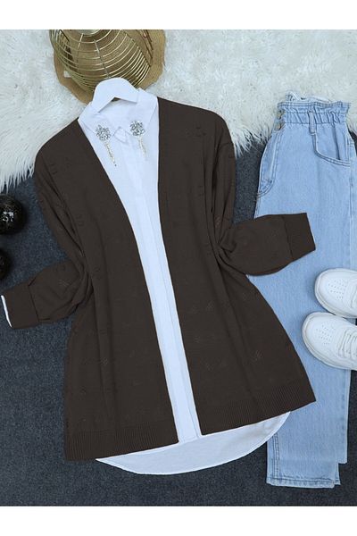 Modamorfo Openwork Araboy Knitwear Cardigan -K. Coffee
