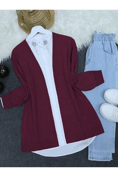 Modamorfo Openwork Araboy Knitwear Cardigan - Burgundy