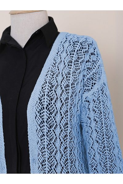 Modamorfo Half Sleeve Openwork Short Cardigan - Baby Blue