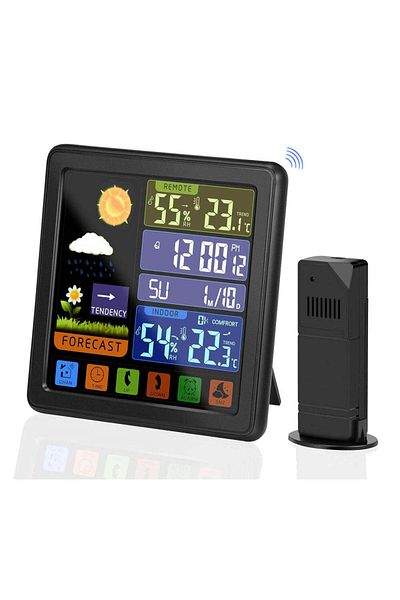 Velixo Stație meteo wireless cu senzor, ecran tactil LCD, temperatură și umiditate, prognoză meteo, ceas, alarmă