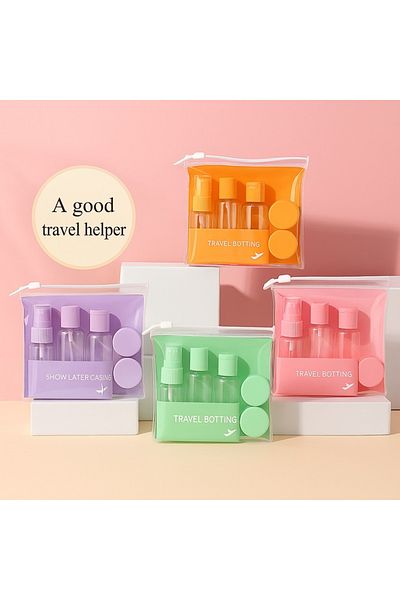 keyfisepet en keyifli sepet 8 Piece Travel Set – Colorful Clear Refillable Bottle and Cream Container – Compatible with Airplane and Carry-On Luggage