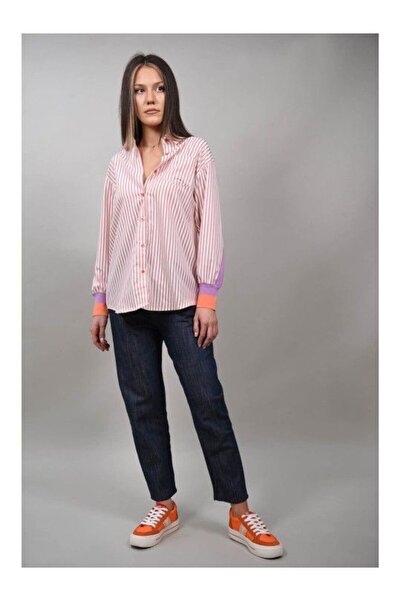 Y TWO WOMEN ΠΟΥΚΑΜΙΣΟ OXFORD ΜΕ ΧΡΩΜΑΤΙΣΤΕΣ ΡΙΓΕΣ CELESTEZZO Μωβ M-L