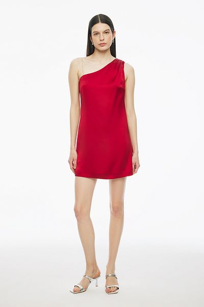 Perspective Chance Mini Size Zero Sleeve Dark Red Color Dress