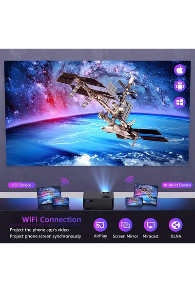Velixo 1080P Video Projector, WiFi, BT, 12000 Lumens, 4K Support, HDMI, USB, Screen & Case Included