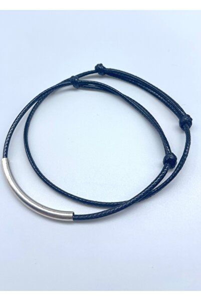 Concept HuBuTU Minimal Gümüş Kaplama Boru Figürlü Erkek Suni Deri İp Bileklik...