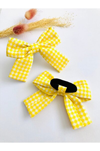 seyranat Детска 2-компонентна еластична фиба за коса с кариран мотив в жълто ...