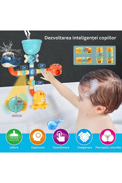 Velixo Bath Toy Set With Whale, Crab & Octopus,suction Cups,waterfall Feature,interchangeable,creative Play
