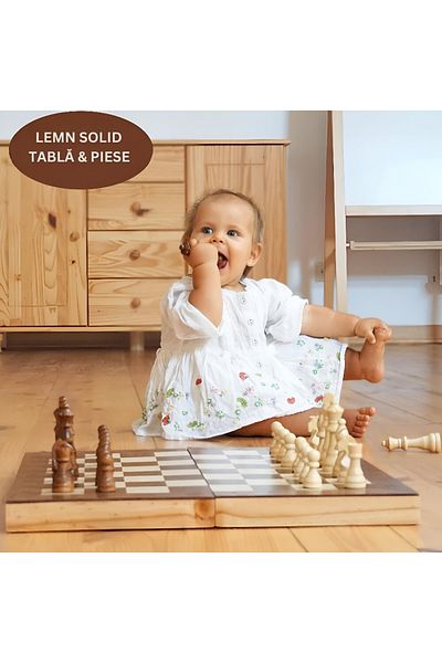 Velixo Wooden Chess & Backgammon Set, Foldable, Includes Checkers, Trains Memory & Strategy,pieces Included