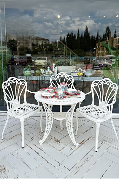 Ceritti Ferforje Görünümlü Masa Ve Sandalye, Dış Mekanda Kullanılabilir 3 Kiş...