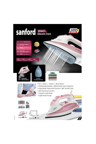 Sanford Sanford 2200W Ceramic Steam Iron with Anti-Drip and Self-Cleaning
