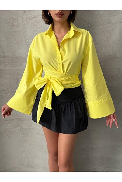 Ekim Store Yandan Kalın Bağlamalı Tam Boy Gömlek