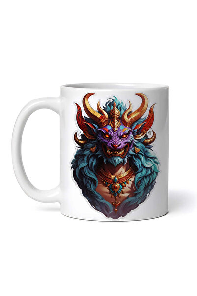 OEM Cană albă personalizată, Demon Paimon cu coarne și pieptar, INOVATIX®. 330ml