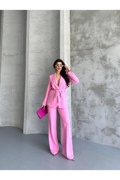 Ekim Store Set de pantaloni blazer cu curea dublă pentru femei