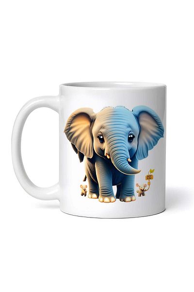 OEM Personalized White Mug, Elephant With Pointed Trunk, Inovatix®. 330ml