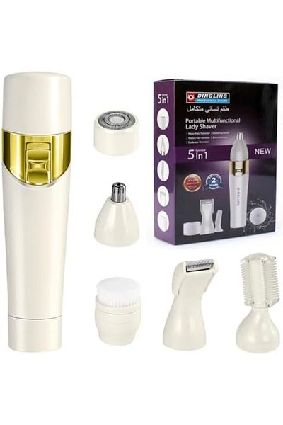 Generic 5-in-1 Rechargeable Lady Shaver - Facial, Nose, Eyebrow, Bikini, Cleaning Brush